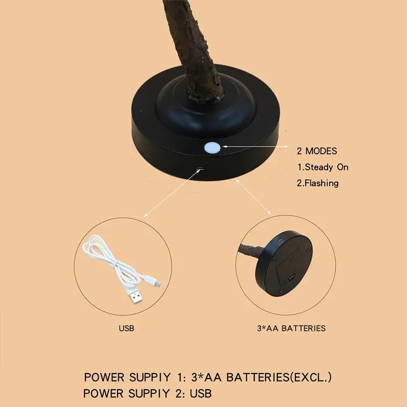 Black LED light bulb with power supply options on a beige background