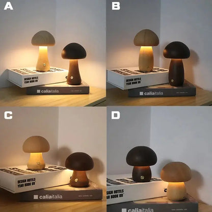 Two mushroom-shaped lamps on a book with 'caliaitalia' branding, shown from different angles.