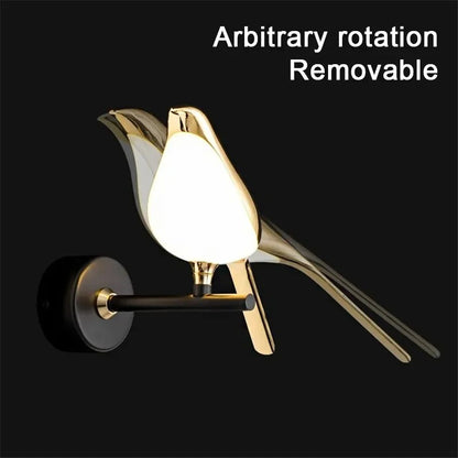 Modern wall light fixture with gold and black design on a black background