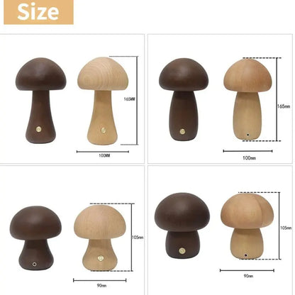Wooden mushroom-shaped objects with measurements on a white background