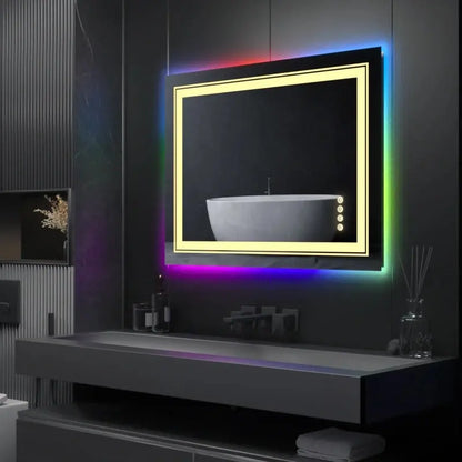 RGB LED Bath Mirror – Wall Mounted Demist Vanity Mirror with Multicolor Lights – by Nuvue | Nuvue