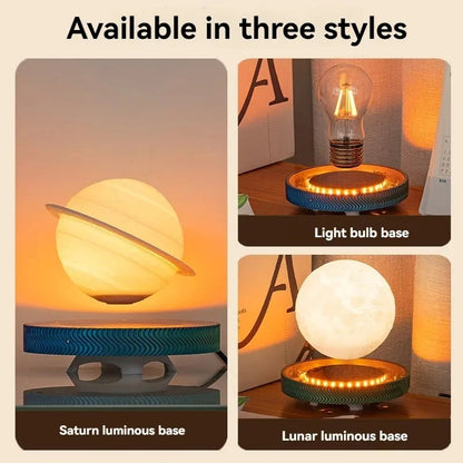 Three different luminous bases for a light bulb, labeled 'Saturn', 'Light bulb base', and 'Lunar'.