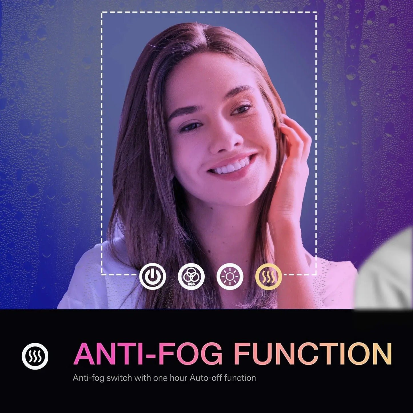 RGB LED Bath Mirror – Wall Mounted Demist Vanity Mirror with Multicolor Lights – by Nuvue | Nuvue