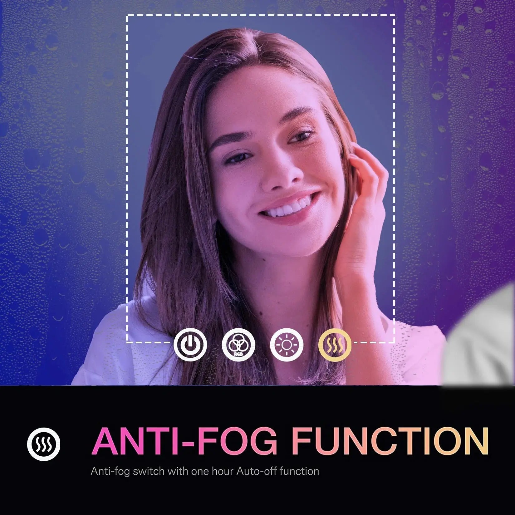 RGB LED Bath Mirror – Wall Mounted Demist Vanity Mirror with Multicolor Lights – by Nuvue | Nuvue