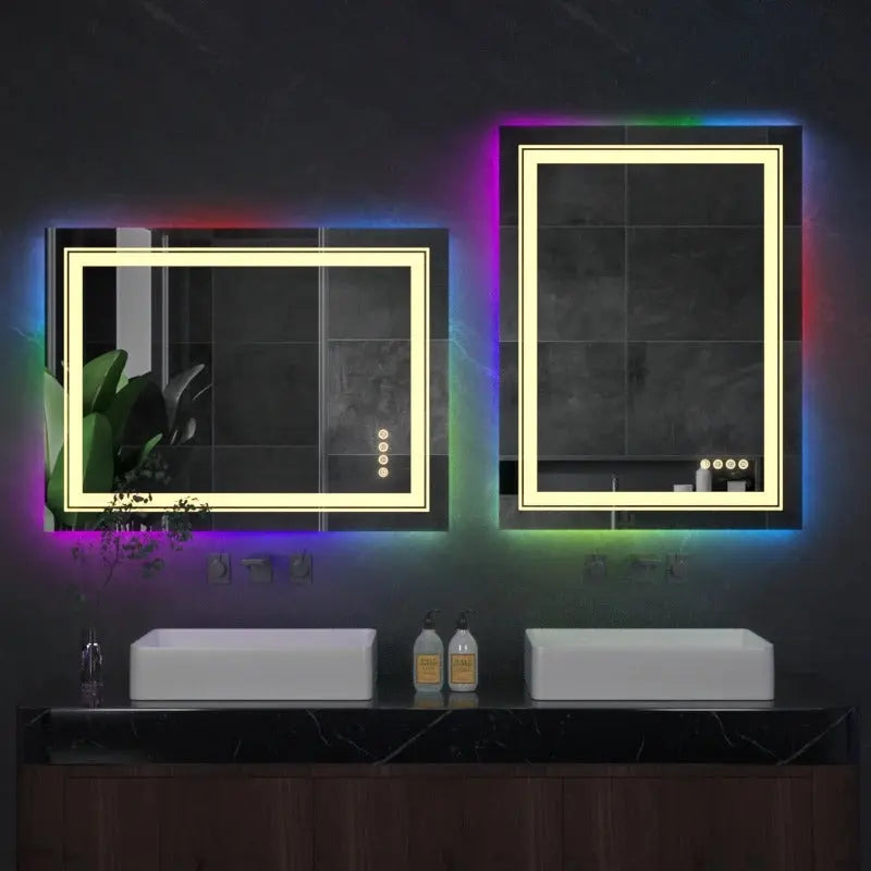 RGB LED Bath Mirror – Wall Mounted Demist Vanity Mirror with Multicolor Lights – by Nuvue | Nuvue
