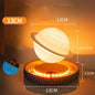 Planet-shaped night light with dimensions on an orange gradient background