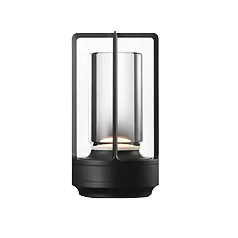 Black outdoor lantern with glass cover on a white background
